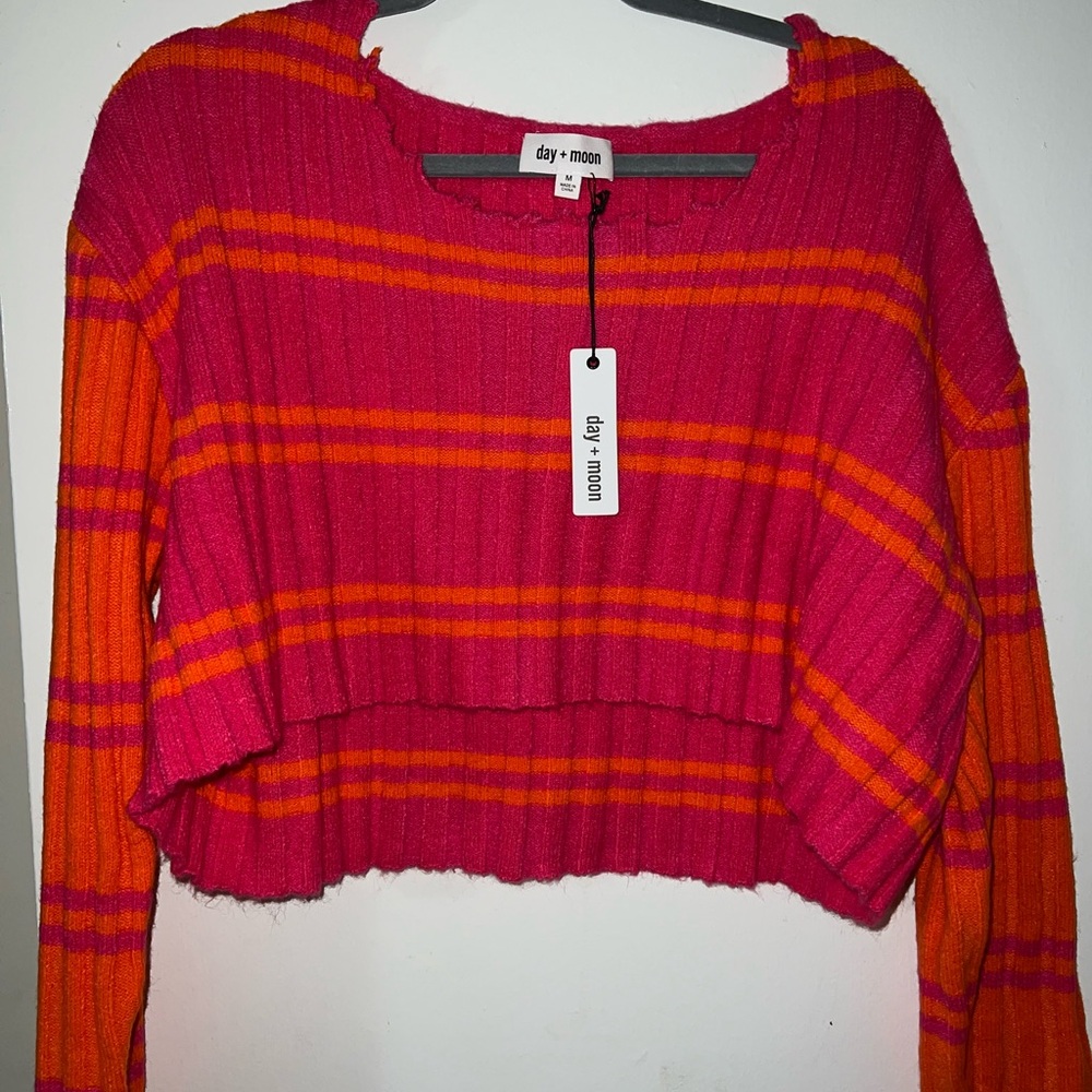 Women's Pink and Orange Striped Top